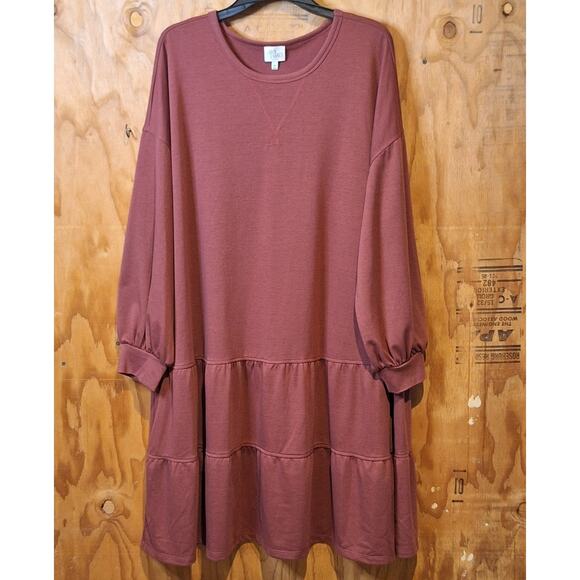 Ava James Dress Women's 3X Mauve Tiered Mini Balloon Sleeves Comfy Loungewear - Picture 2 of 10